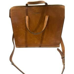 Vintage Gabahn Leather Tote Briefcase Zip Shoulder Purse Brown Large